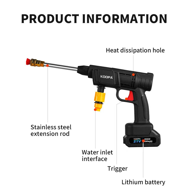 Koopa 60Bar Cordless High-Pressure Car Wash Spray Gun & Foam Generator - SmartDzone