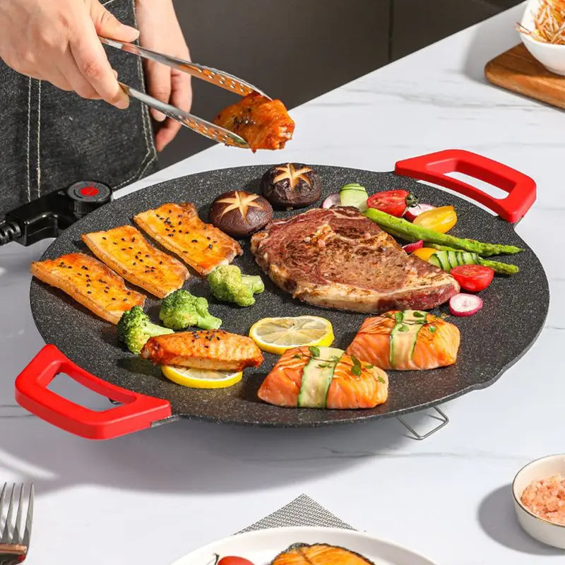 28CM Non-Stick Smokeless Electric Grill Pan, 700W Korean BBQ Griddle Plate - SmartDzone