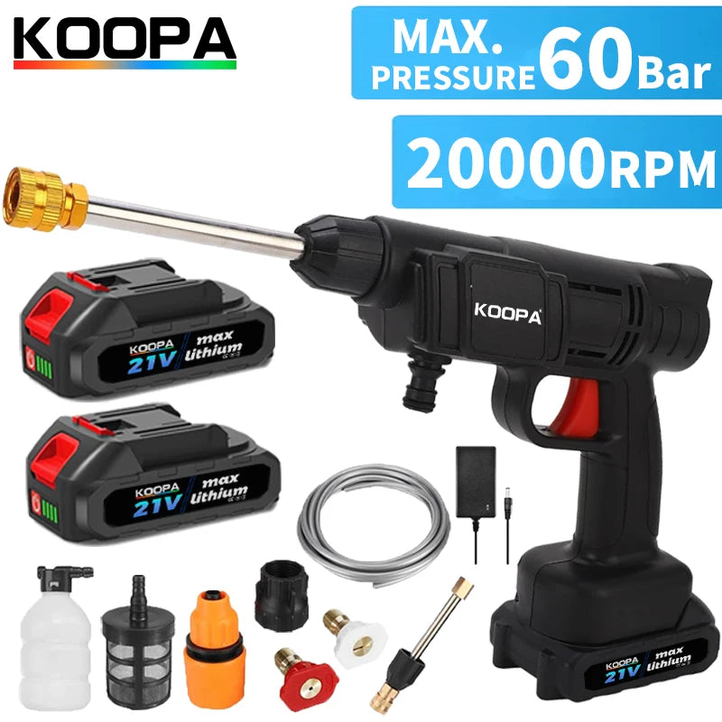 Koopa 60Bar Cordless High-Pressure Car Wash Spray Gun & Foam Generator - SmartDzone