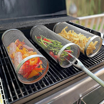 Stainless Steel Round Rolling BBQ Grill Basket - SmartDzone