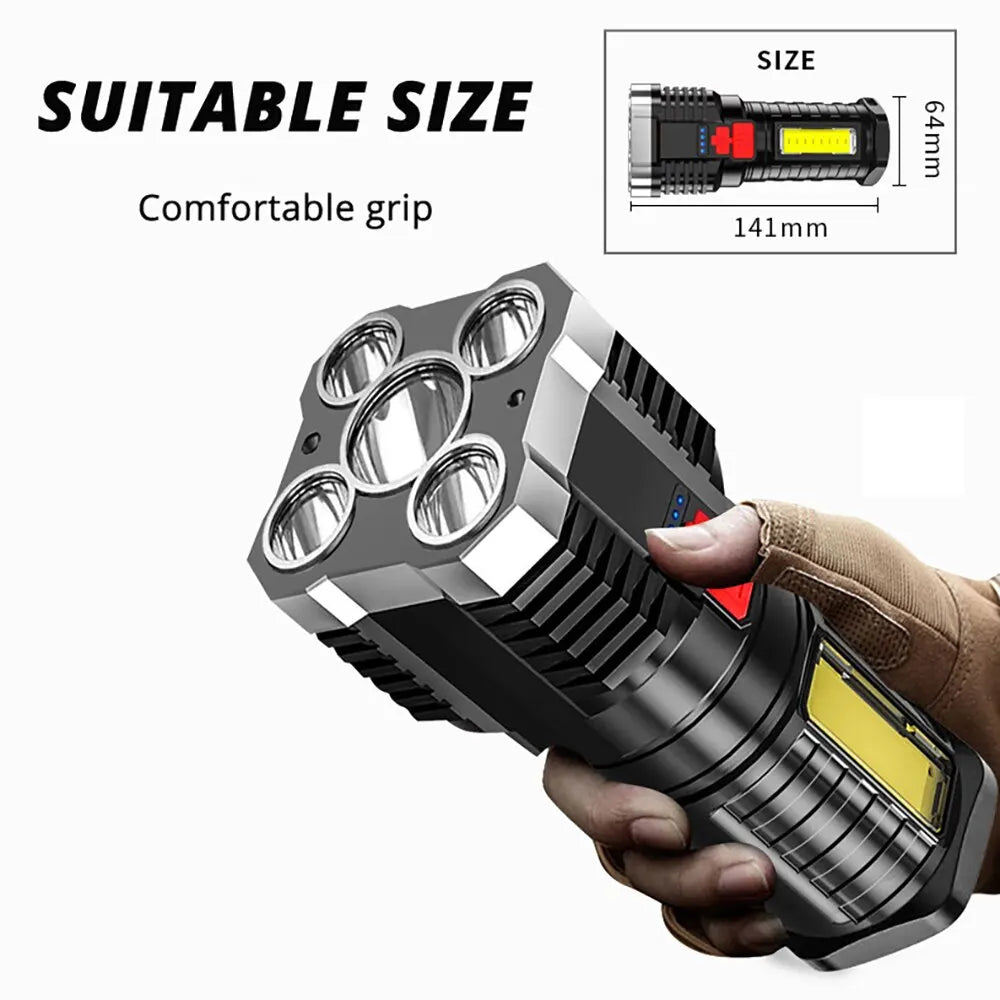 Rechargeable 5LED High-Power Flashlight with Side Light - SmartDzone